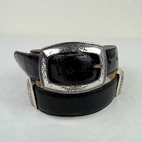 Brighton Black & Brown Alligator Embossed Belt - Picture 3 of 9